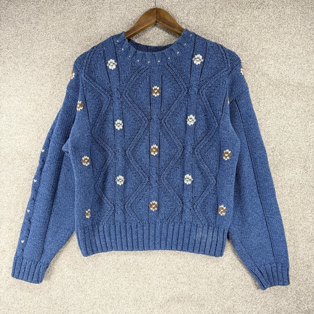VTG‎ 90a Lizwear Chunky Knit Sweater Sm Cotton Cottage Core Boho Cozy Prairie